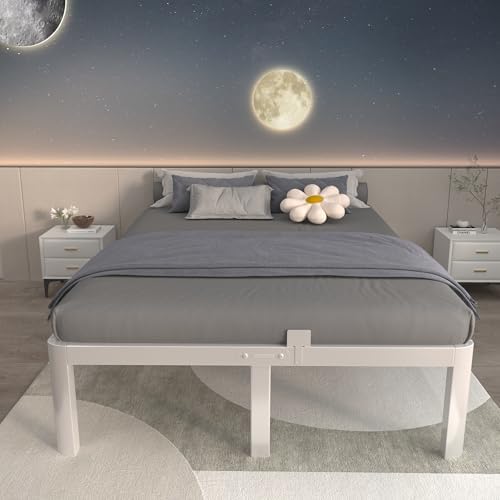 ITIMIDI 14 Inch Full Platform Bed, Heavy Duty Steel, No Box Spring, White
