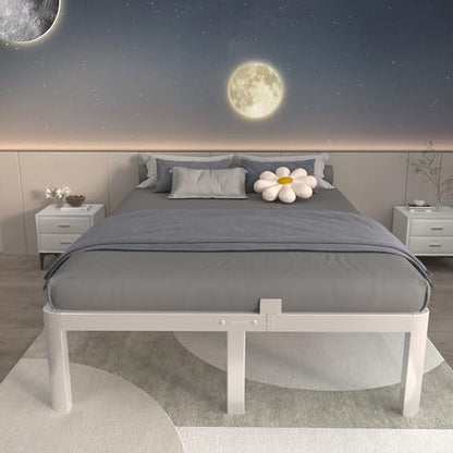 ITIMIDI 14 Inch Full Platform Bed, Heavy Duty Steel, No Box Spring, White
