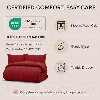 CozyLux King Size Comforter Set Dark Red - 7 Pieces Bed in a Bag