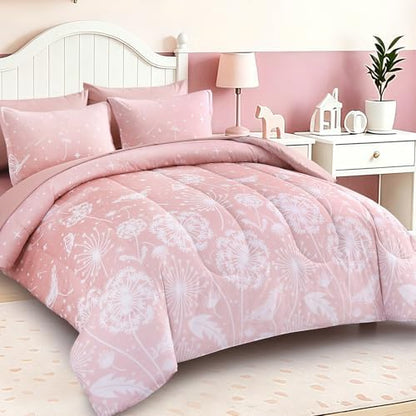 Dinjoy Girls Comforter Set 7 Pieces, Full Size Colorful Ombre Rainbow Bedding Set, Bed in A Bag for Kid Teen Girls (1 Comforter, 1 Flat Sheet, 1 Fitted Sheet, 2 Pillow Shams, 2 Pillowcases)