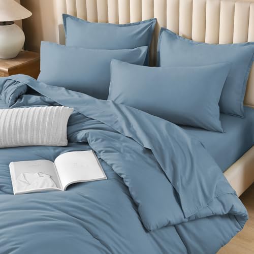 Litanika Dusty Blue Twin XL Comforter with Sheets - 5 Pieces Bed in a Bag