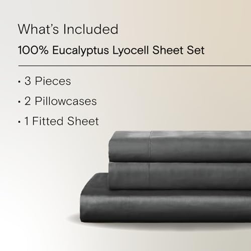 Sijo AiryWeight Tencel Sheet Set, 100% Lyocell Derived from Eucalyptus, Buttery Soft, Architectural Digest Best Cooling Sheets Winner - 3pc - 2 Pillowcases 1 Fitted (Storm, King)