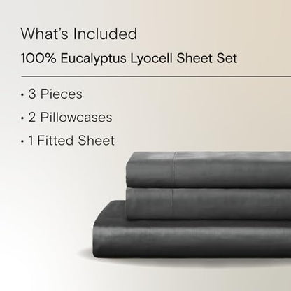 Sijo AiryWeight Tencel Sheet Set, 100% Lyocell Derived from Eucalyptus, Buttery Soft, Architectural Digest Best Cooling Sheets Winner - 3pc - 2 Pillowcases 1 Fitted (Storm, Cal King)