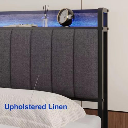 King Headboard Only with Storage & Outlets,Bed Headboard King Size,Gray