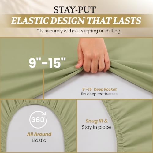 Full XL 100% Cotton Jersey Knit Sheet Set, 4PC, 15" Deep Pocket, Sage