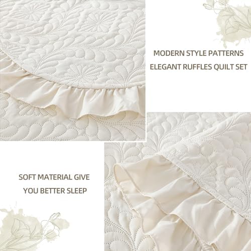 DJY California King Quilt Bedding Set, Beige Lightweight Soft Bedspread