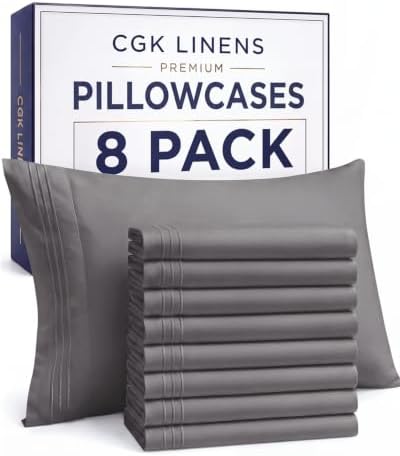 Queen Pillow Cases Set of 8 - Ultra Soft Pillowcase Covers - Dark Grey
