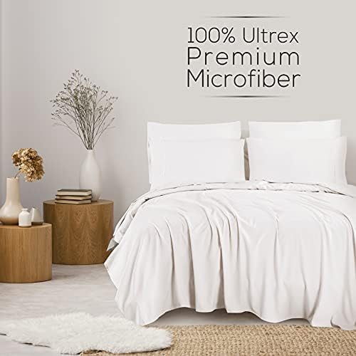 Mueller Luxury 6 PC Full Size Bed Sheets, Super Soft, Deep Pocket up to 16" Full Size Sheets, Transfers Heat, Breathes Better, Hypoallergenic, Wrinkle-Resistant, Oeko-TEX, White