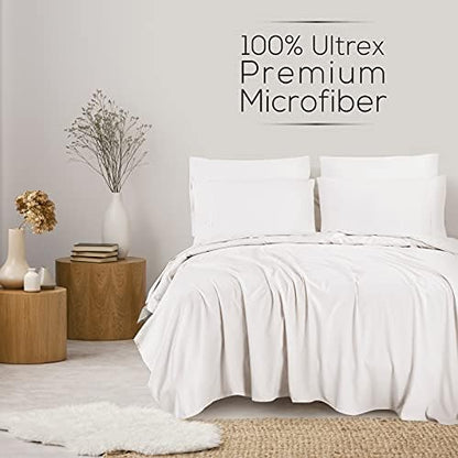 Mueller Luxury 6 PC Full Size Bed Sheets, Super Soft, Deep Pocket up to 16" Full Size Sheets, Transfers Heat, Breathes Better, Hypoallergenic, Wrinkle-Resistant, Oeko-TEX, White