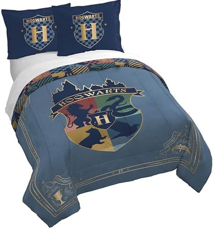 Jay Franco Duvet Cover Set – 3 Piece Comforter Cover and Sham Set, Super Soft Cozy Kids Bedding (Insert Not Included) Blue - Harry Potter, Queen