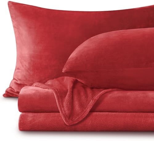 BEDELITE Flannel Sheets Queen Size, Red, 4 Pieces