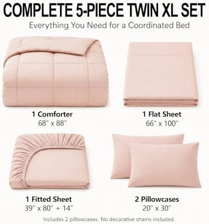 CozyLux Twin XL Comforter Set Blush Pink - 5 Pieces Twin XL Bed in a Bag