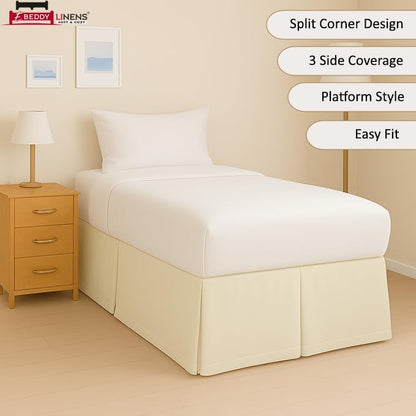 eBeddy Linens Split Corner Dorm Bed Skirt Twin XL – 42 Inch Drop, 100% Microfiber, Extra Long Bed Skirt for College Dorm, Platform Style, Ivory Solid, Hidden Storage Solution, Easy Fit