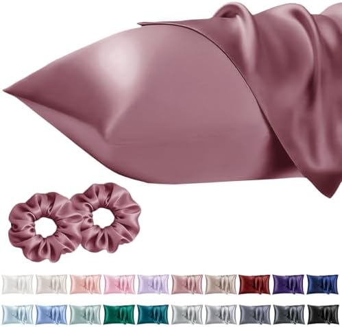 Vielit King Satin Pillowcase for Hair 2pc,Similar to Silk Pillow Cases,Easier Care Than Silk Pillowcase Gifts for Women Men,Dusty Rose,20x36 & Envelope Closure and 2 Satin Scrunchies