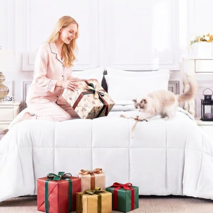 CozyLux Oversized Queen Comforter Set, 7-Piece Bed in a Bag, White