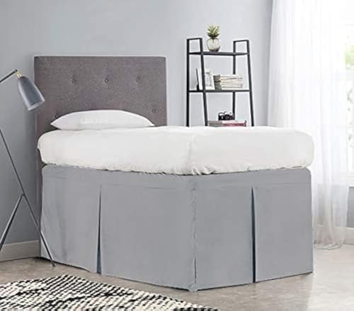 Pleated College Dorm Bed Skirt Luxury Microfiber, Twin XL (39x80) with Split Corners, 25" Long Drop, Hotel-Quality 1800 Ultra-Soft Dust Ruffle, Light Grey
