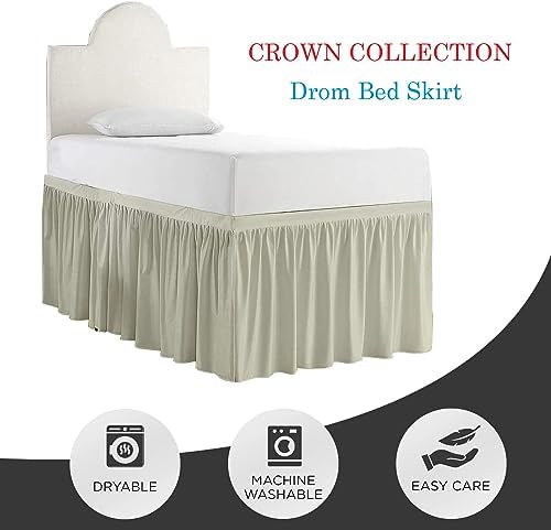 Full XL 34" Inch Drop Long Dorm Bed Skirt, Ruffled Pattern College Dorm Room Bed Skirts, Split Corner, Easy Care, No Wrinkle Microfiber Bed Skirt