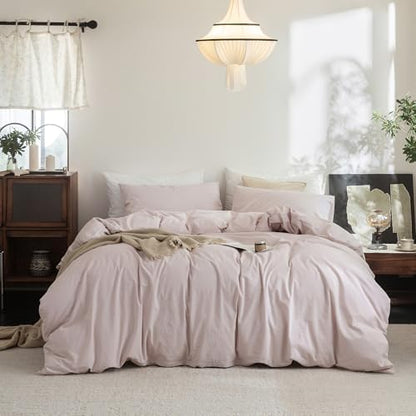 FOSSA Duvet Cover Set 100% Washed Cotton Linen Feel Super Queen