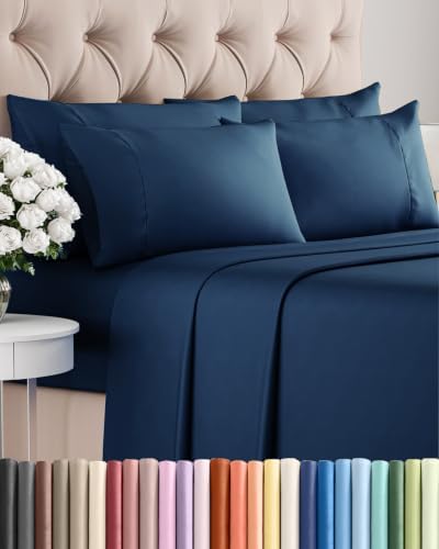 Full 6 Piece Bed Sheet Set - Comfy, Breathable & Cooling Sheets - Dark Blue