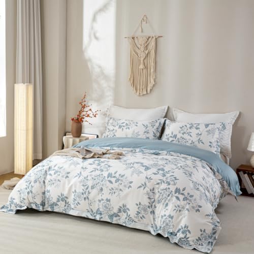 OAITE King Duvet Cover Set 3pcs 100% Cotton 600 Thread Count Floral