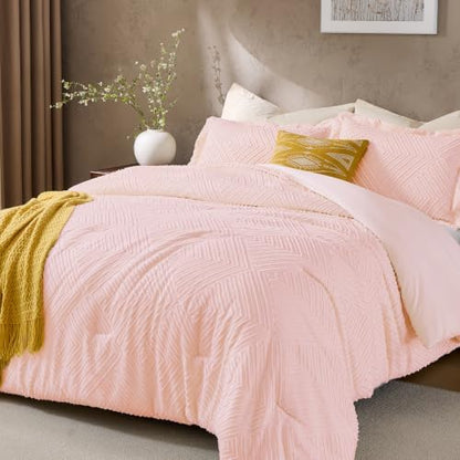 JOLLYVOGUE Twin/Twin XL Comforter Set, Boho Tufted 2PCS Bed Set, Pink