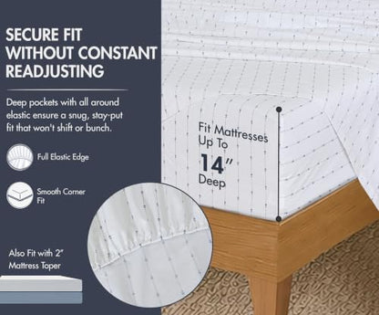 ZOYER 100% Cotton Sheets – California King Percale Bedding, Cooling & Breathable, Durable with a Crisp, Soft & Comfortable Feel, 14" Deep Pocket, 4-Piece Set, Doted Bud