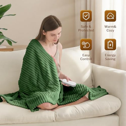 Reaks Heated Throw Blanket, 5 Heat Levels, 3 Hours Auto-Off, 50"x60", Green