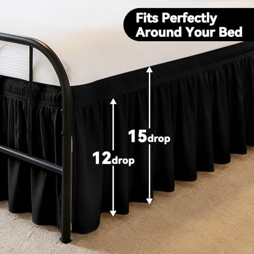 RIMELA Bed Skirt with Split Corners, Queen, 15 Inch Drop, Black