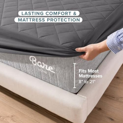 Bare Home Quilted Fitted Mattress Pad (Twin, Grey)