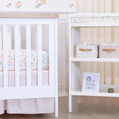 Ruffled Crib Bed Skirt, Baby Crib Skirt Girl, 52"x28" with 15" Drop Nursery Bedskirt, Cotton Bed Skirt, Oeko TEX Certified Cribs Dust Ruffle, Crib's Accessories Girl (Pink Bed Skirt)