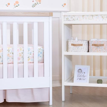 Ruffled Crib Bed Skirt, Baby Crib Skirt Girl, 52"x28" with 15" Drop Nursery Bedskirt, Cotton Bed Skirt, Oeko TEX Certified Cribs Dust Ruffle, Crib's Accessories Girl (Pink Bed Skirt)