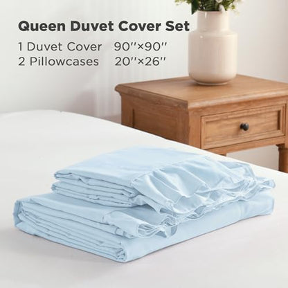 Andency Light Blue Ruffle Duvet Cover Queen, Shabby Chic Bedding Set