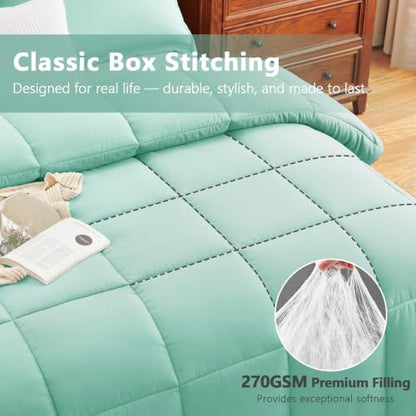CozyLux Full Size Comforter Sets, 3-Piece Box-Stitched, Mint Green