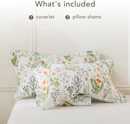 Lady Ann Oversized King Quilt Bedspreads 120x120-100% Cotton Floral California King Size Quilt Bedding Set Yellow Flowers & Leaves Pattern Plant Botanical Printed Quilted Coverlet Set, 3 Pcs