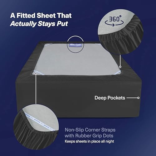 Kickoff Viscose Bamboo Sheets Split King Size 5-pc 100% Organic Bamboo Viscose Bed Cooling Sheets Split King Size Set Cool Bedding for hot Sleepers Sheet Set - Gift Ready Packaging (Pewter, SK)
