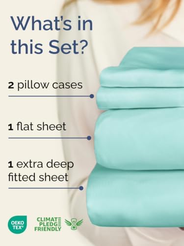 Extra Deep Pocket Cal King Size Sheet Set - Breathable & Cooling - Spa Blue