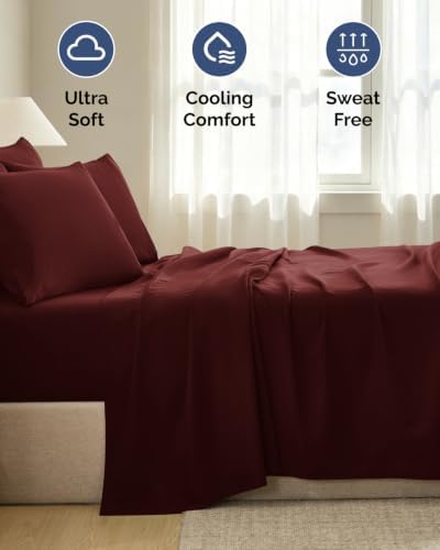 King 6 Piece Bed Sheet Set - Comfy, Breathable & Cooling Sheets - Oxblood