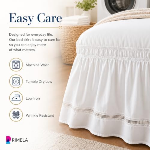 Ruffled Lace Bed Skirt King 15" Drop, Elastic Wrap Around Bedskirt
