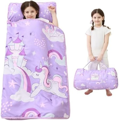 Lasoftan Toddler Nap Mat with Pillow and Blanket, Extra Large Rolled Napping Mats,Slumber Bags for Boys Girls,Kids Sleeping Bag for Daycare, Preschool Travel Camping