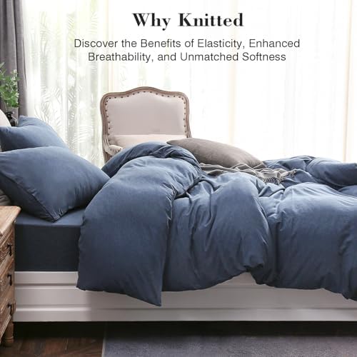 PURE ERA Jersey Knit Duvet Cover Set Heather Navy Blue King