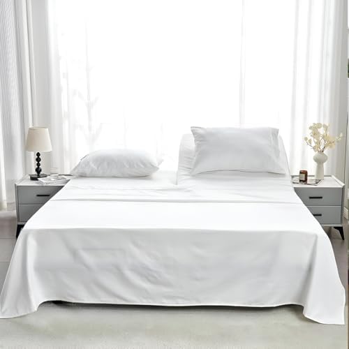NON Sticky cotton 4 Piece Head Flex King Fitted Sheet Set for Sleep Number Adjustable Bed, 100% Long Staple Cotton Bed Sheets, 34" Top Split, Fits 18" Deep Mattress, 78" X 80", White Solid
