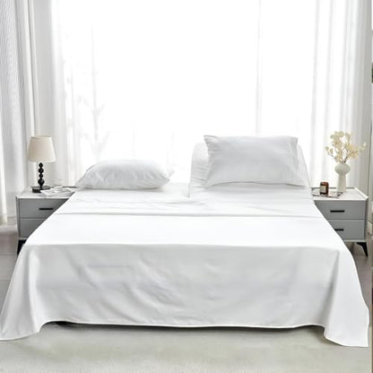 NON Sticky cotton 4 Piece Head Flex King Fitted Sheet Set for Sleep Number Adjustable Bed, 100% Long Staple Cotton Bed Sheets, 34" Top Split, Fits 18" Deep Mattress, 78" X 80", White Solid