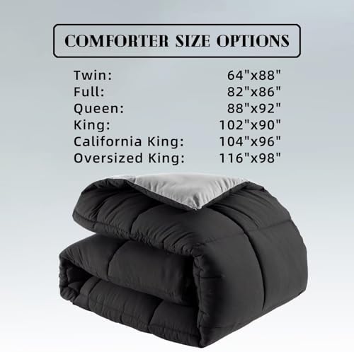 DOWNCOOL Comforter King Size, Reversible Duvet Insert, Black/Grey