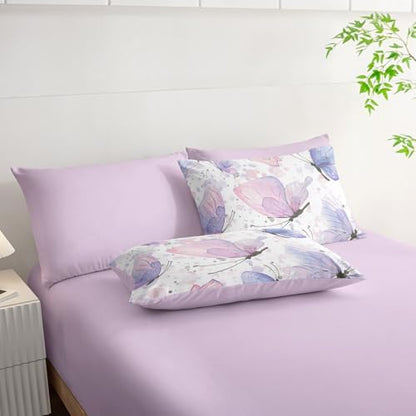 7Pcs Comforter Set Butterflies Printed Bedding Set with 1 Comforter, 1 Flat Sheet, 1 Fitted Sheet and 4 Pillowcases for Boys and Girls Bedroom All Season(Butterflies-2 Queen)