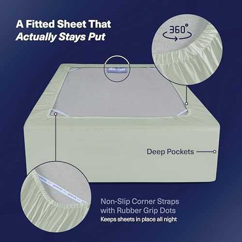 Kickoff Viscose Bamboo Sheets Twin XL Size 3-pc 100% Organic Bamboo Viscose Bed Cooling Sheets Twin XL Size Set Cool Bedding for hot Sleepers Sheet Set - Gift Ready Packaging (Sage Green, TXL)
