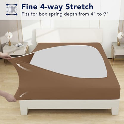 PureFit Stretchy Box Spring Cover Twin - Elastic Fitted Box Spring Wrap Around 4 Sides, Wrinkle & Fading Resistant Fits Twin Size Beds, Brown