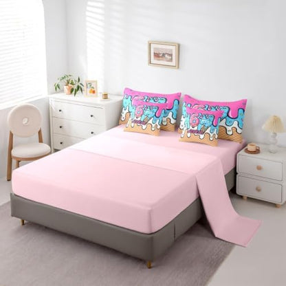 Erosebridal Six Seven Girls Twin Comforter Set 7 Piece Funny Fashion Number 67 Bedding Set for Kids Teen Women,Pink Blue Ice Cream Drip Bed in A Bag Girly Trendy Bed Sets for Birthday Gifts