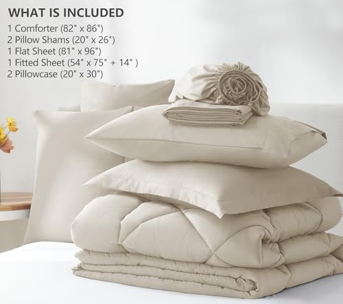 CozyLux Full Comforter Set 82"x86" Oatmeal - 7 Piece Bed in a Bag