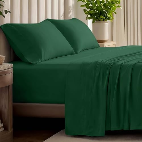Bare Home 100% Organic Cotton Jersey Sheet Set (Split King, Forest Green)