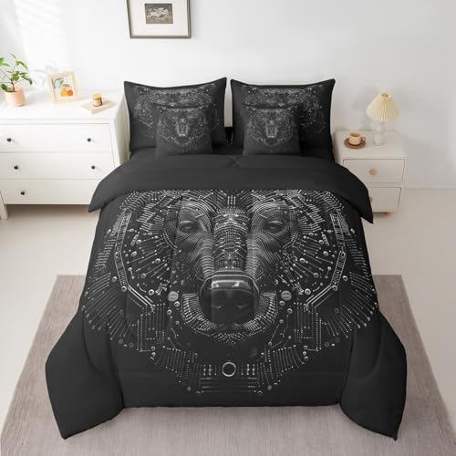 Erosebridal 3D Model Bear Bed in A Bag with Sheets Full Black Bear Wild Animal 7 Piece Comforter Set Futuristic Technology Bedding Set,Mechanical Science Bedding Comforter Sets for Boys Teens Youth